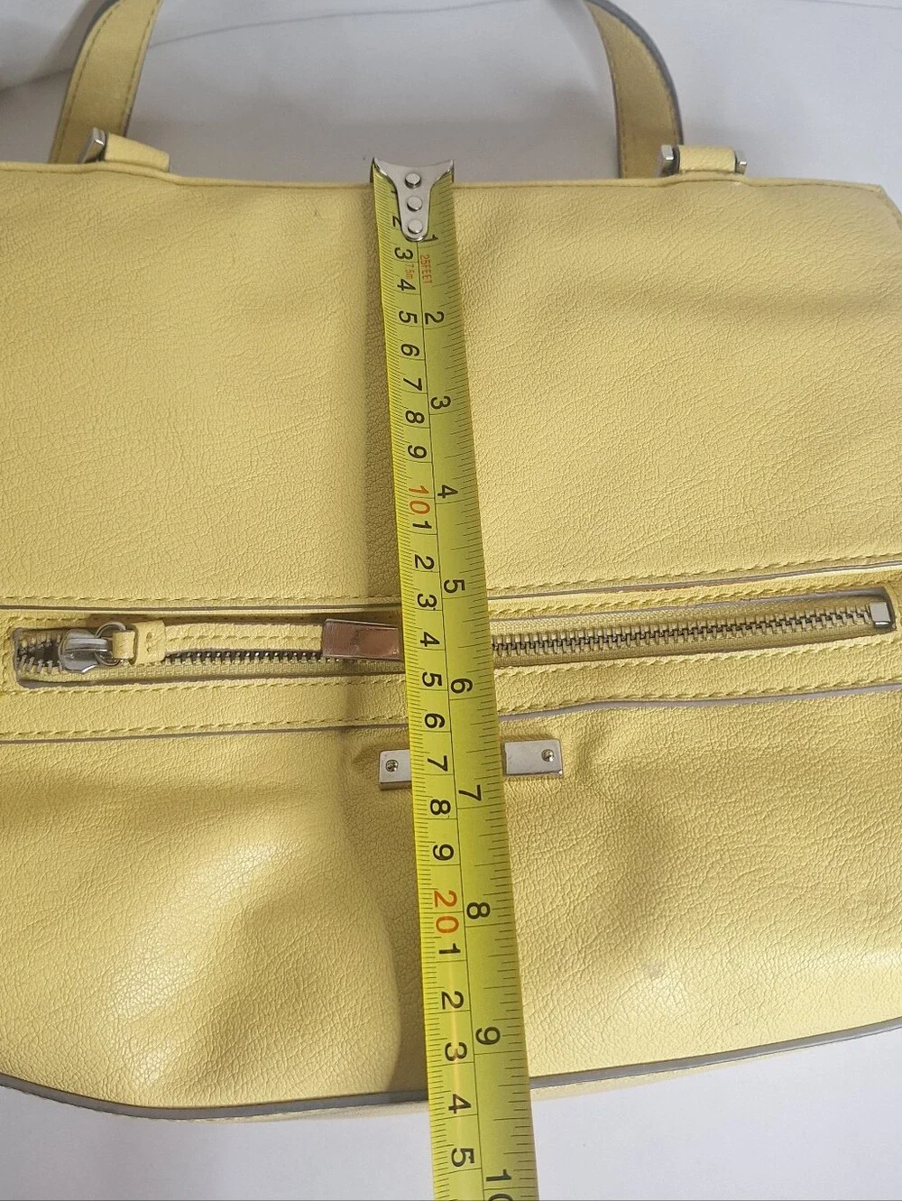 Nine West Chic Faux Leather Butter Yellow Boxy Shoulder Bag Front Flap Purse